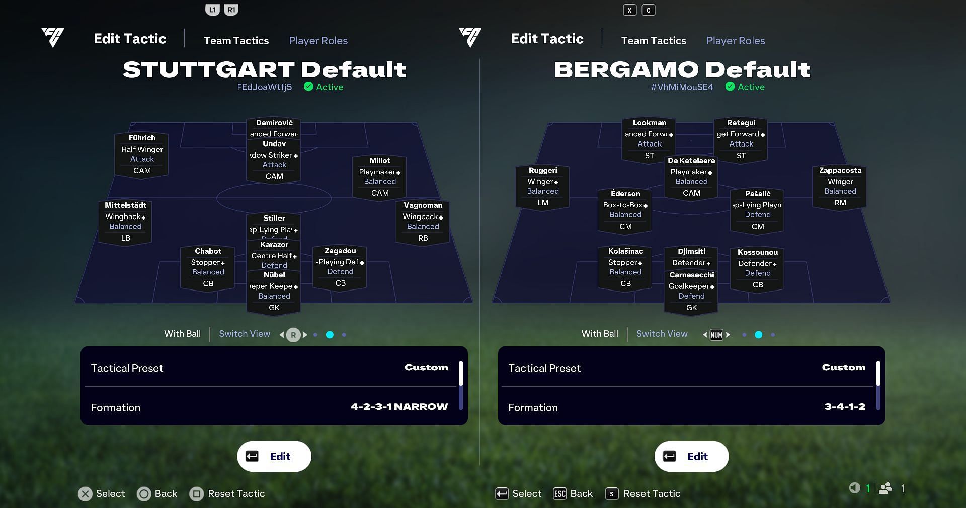 VfB Stuttgart v Atalanta (Bergamo Calcio): Tactical comparison (Image via EA)