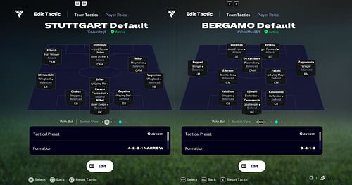 VfB Stuttgart v Atalanta (Bergamo Calcio): Tactical comparison (Image via EA)
