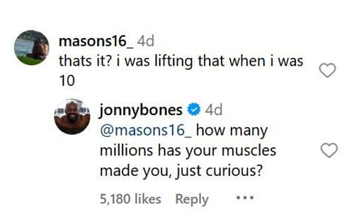 Jon Jones' exchange with @masons16_ [Image credit: @jonnybones on Instagram]