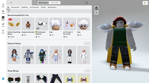 The Avatar Customization menu (Image via Roblox)