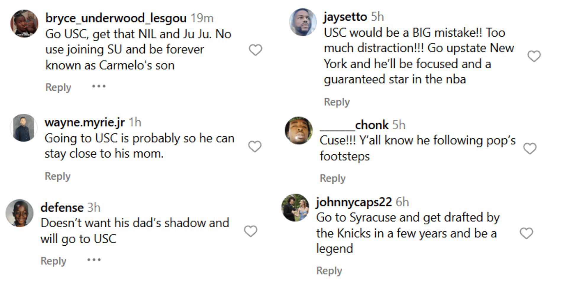 Fans react to Carmelo Anthony announcing Kiyan Anthony down to top 2 schools (source: Instagram/@sportscenternext)