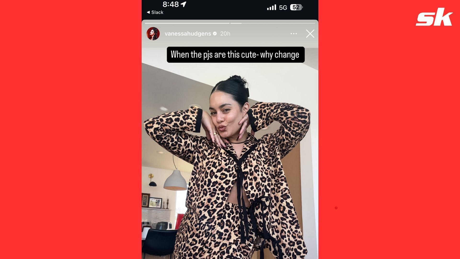 Vanessa Hudgens giving her followers of a glimpse of her new favorite pyjama design (Instagram/vanessahudgens)