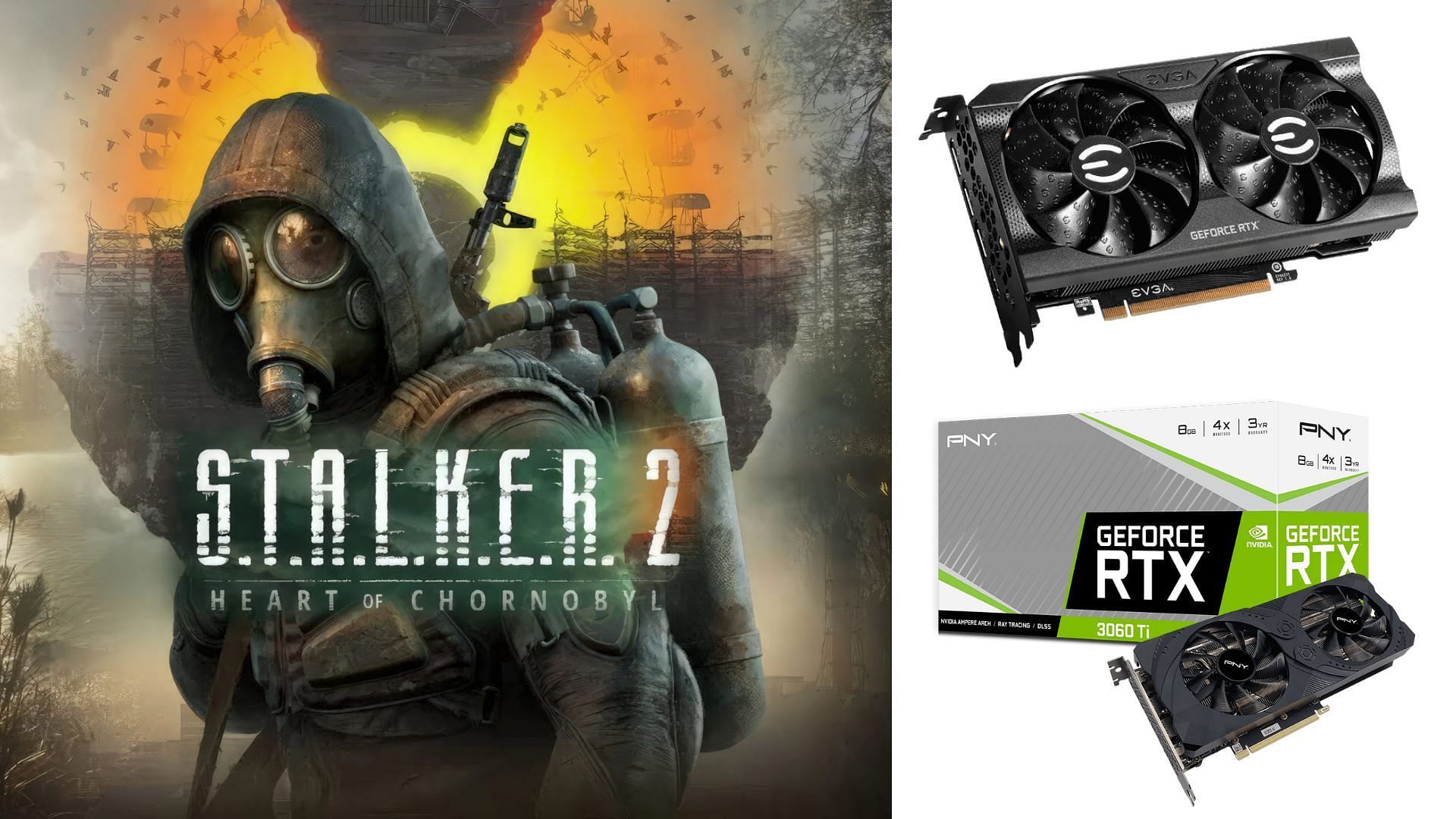 The best Stalker 2: Heart of Chernobyl settings for Nvidia RTX 3060 and RTX 3060 Ti (Image via Steam, PNY, EVGA)