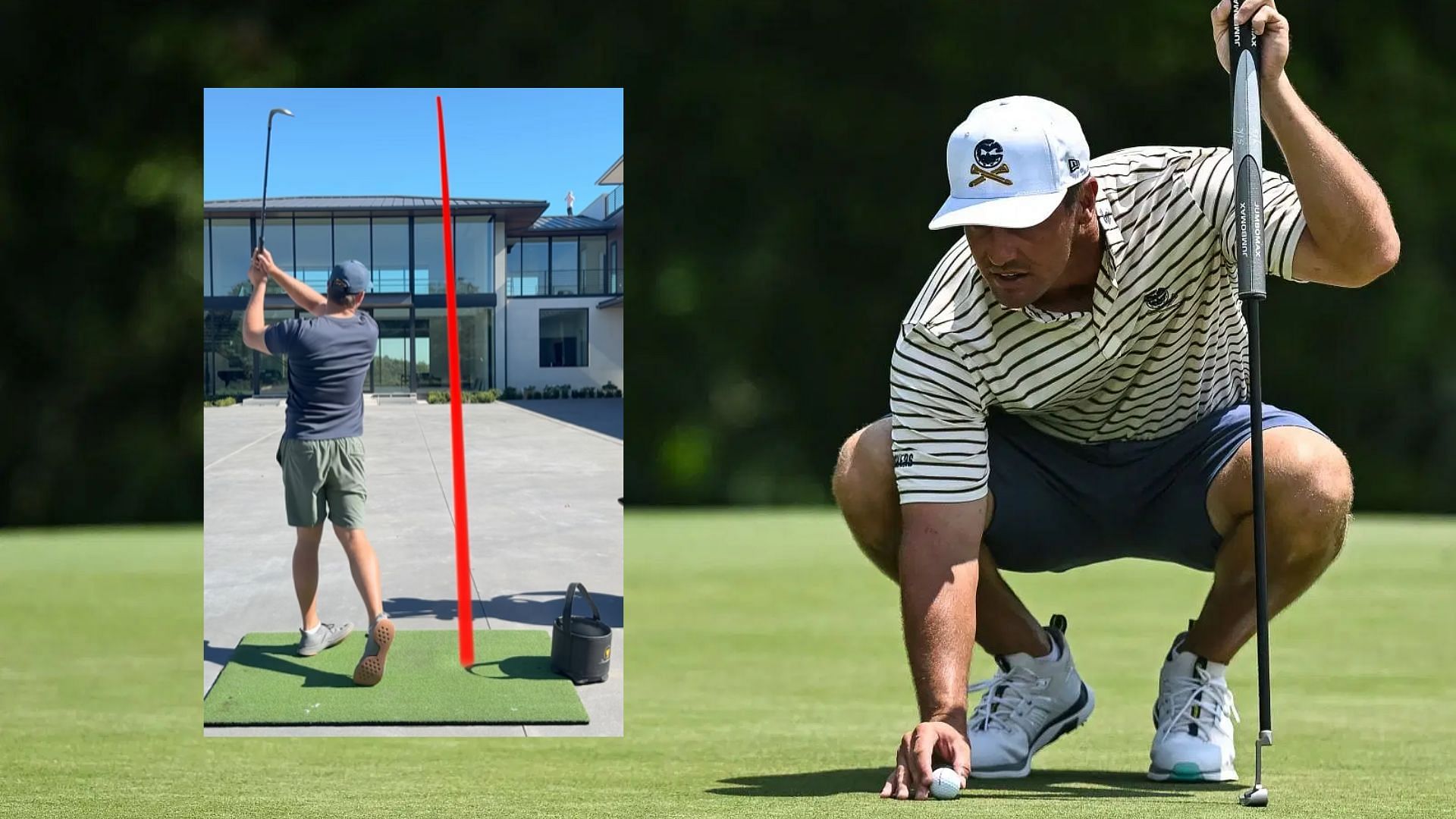 Bryson DeChambeau continues hole-in-one attempt over his mansion on seventh day (Images via @brysondechambeau/Instagram)