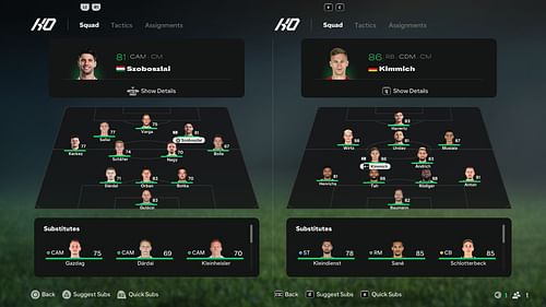 Hungary vs Germany: Starting XI comparison (Image via EA Sports)