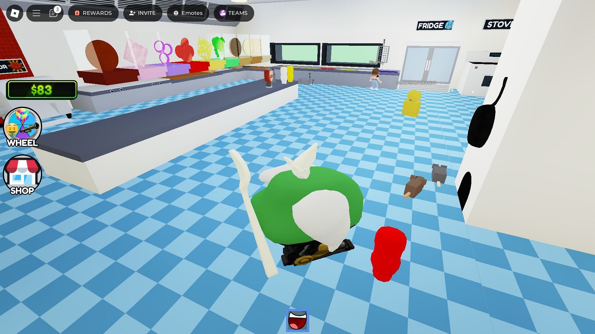 Eat food to get fatter as a customer (Image via Roblox)