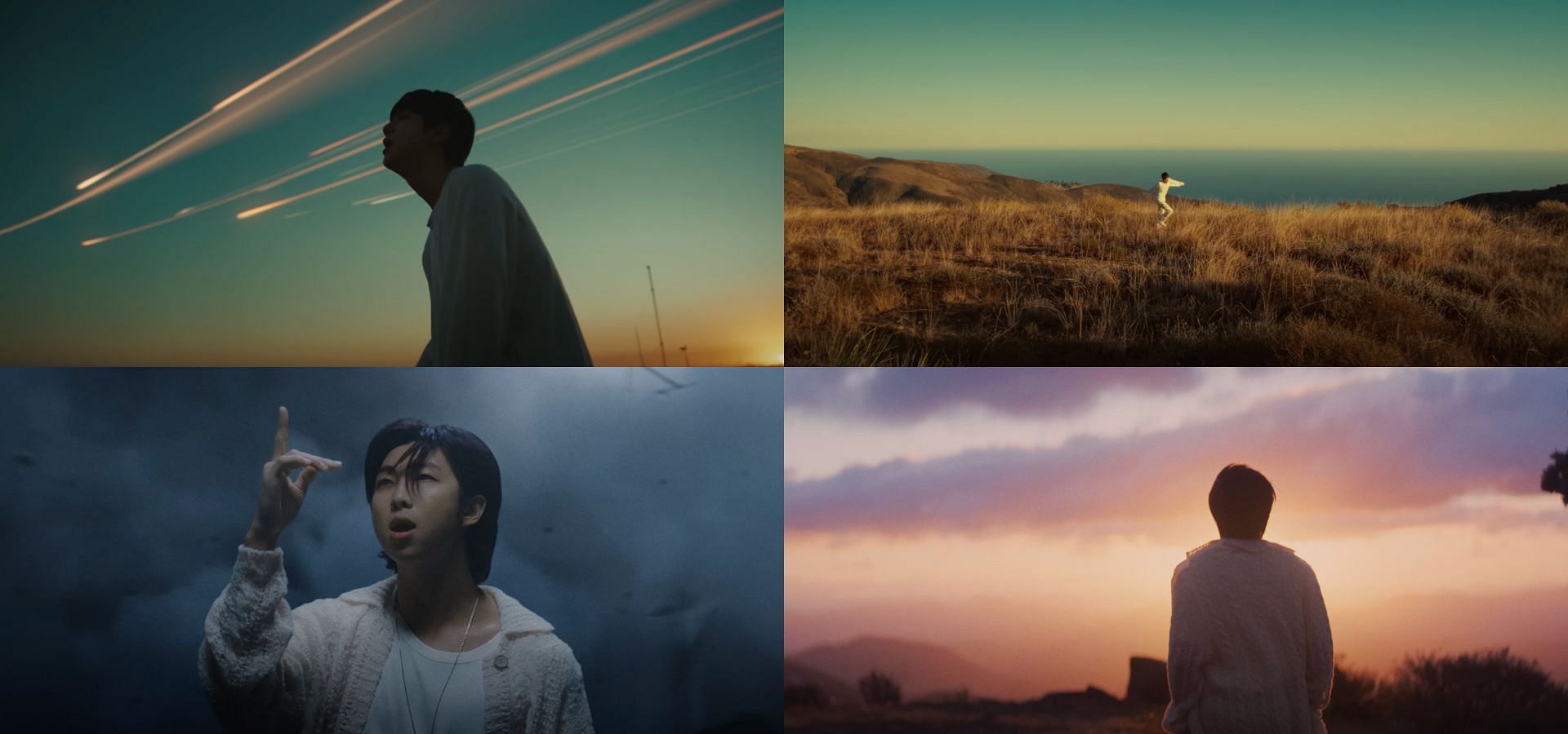 Jin&rsquo;s &lsquo;Running Wild&rsquo; and RM&rsquo;s &lsquo;Wild Flower&rsquo; MV parallels go viral online. (Images via YouTube/HYBE LABELS)