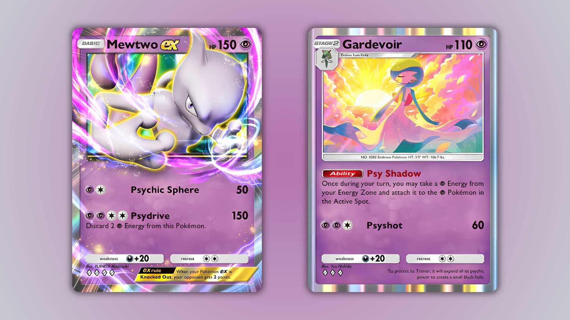 Mewtwo EX and Gardevoir's card in Pokemon TCG Pocket (Image via The Pokemon Company)