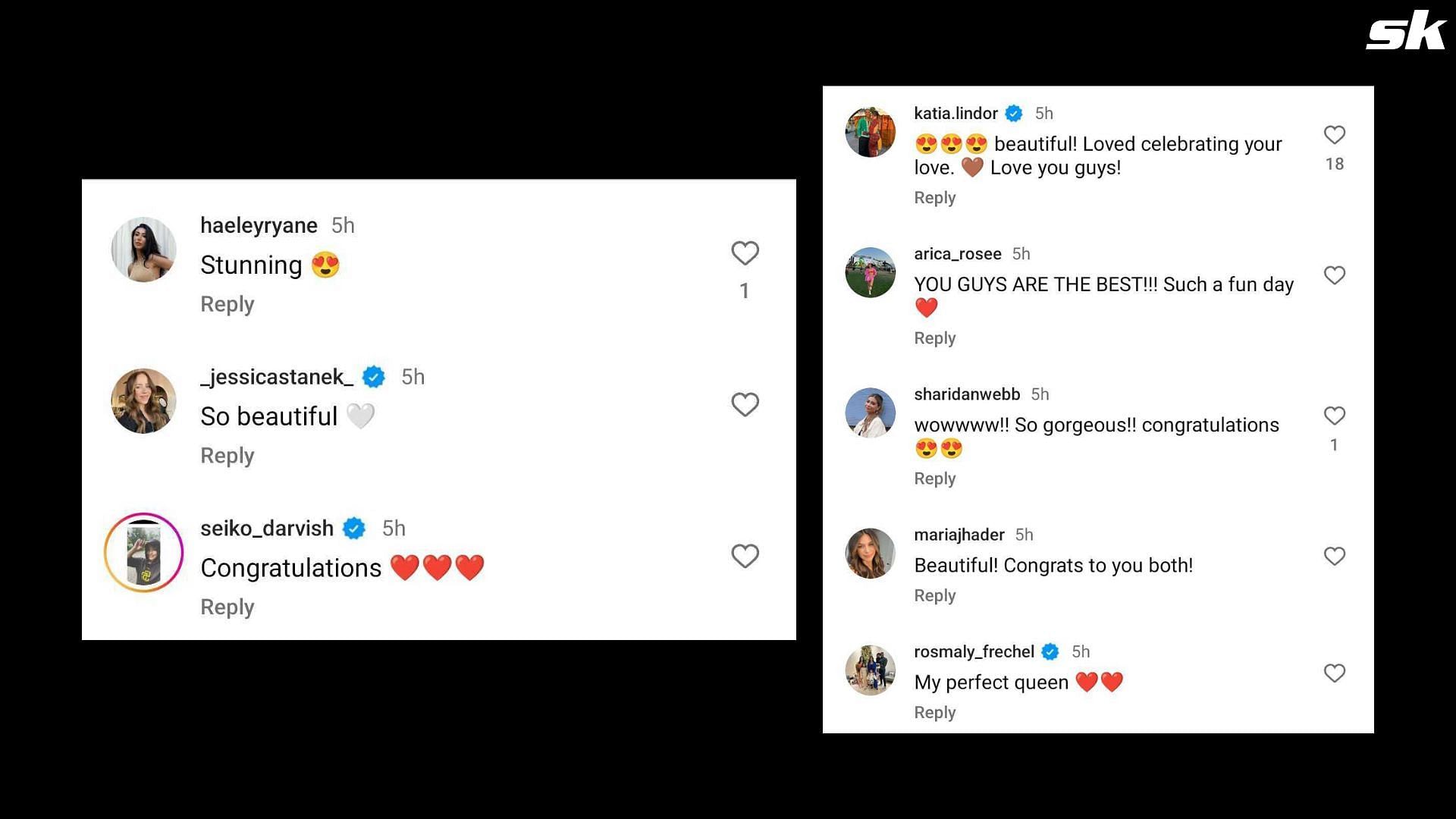 Screenshots of the comments from the Instagram post