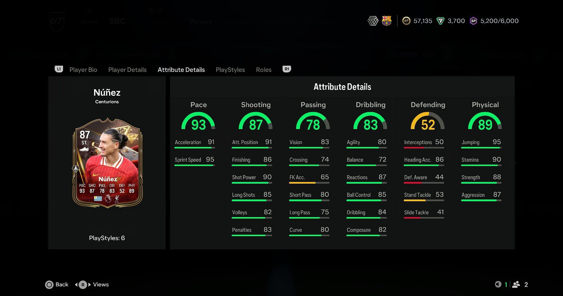 Here's a look Darwin Nunez Centurions card ratings (Image via EA Sports)