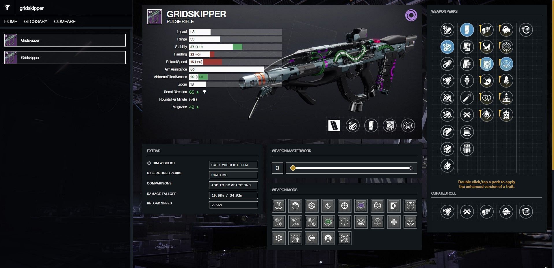 Gridskipper PvE god roll (Image via Bungie/D2Gunsmith)