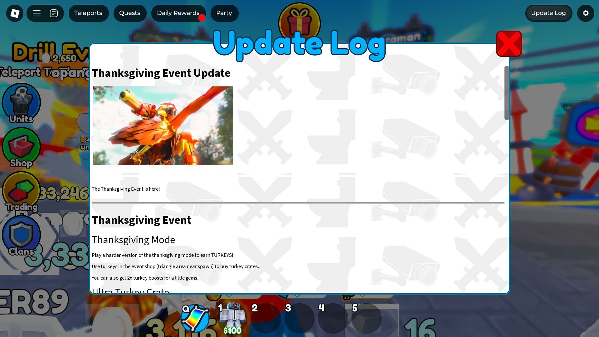 In-game update log (Image via Roblox)