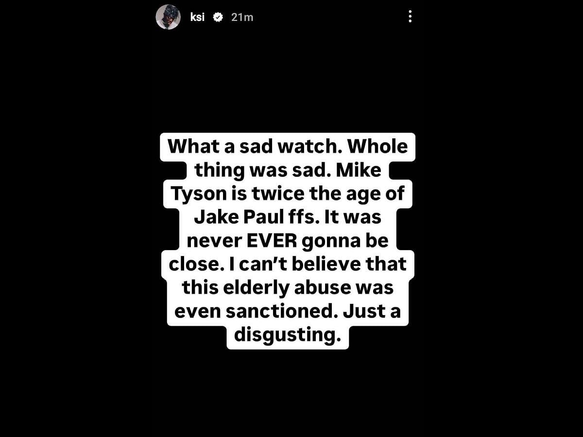 KSI reacts to Jake Paul&#039;s boxing match against Mike Tyson (Image via Instagram/KSI)