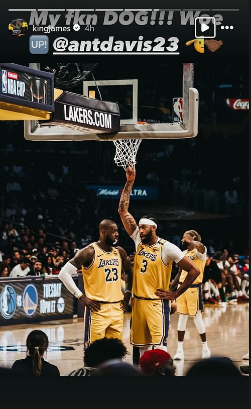 LeBron James' IG story featuring Anthony Davis (Photo credits: James' Instagram)