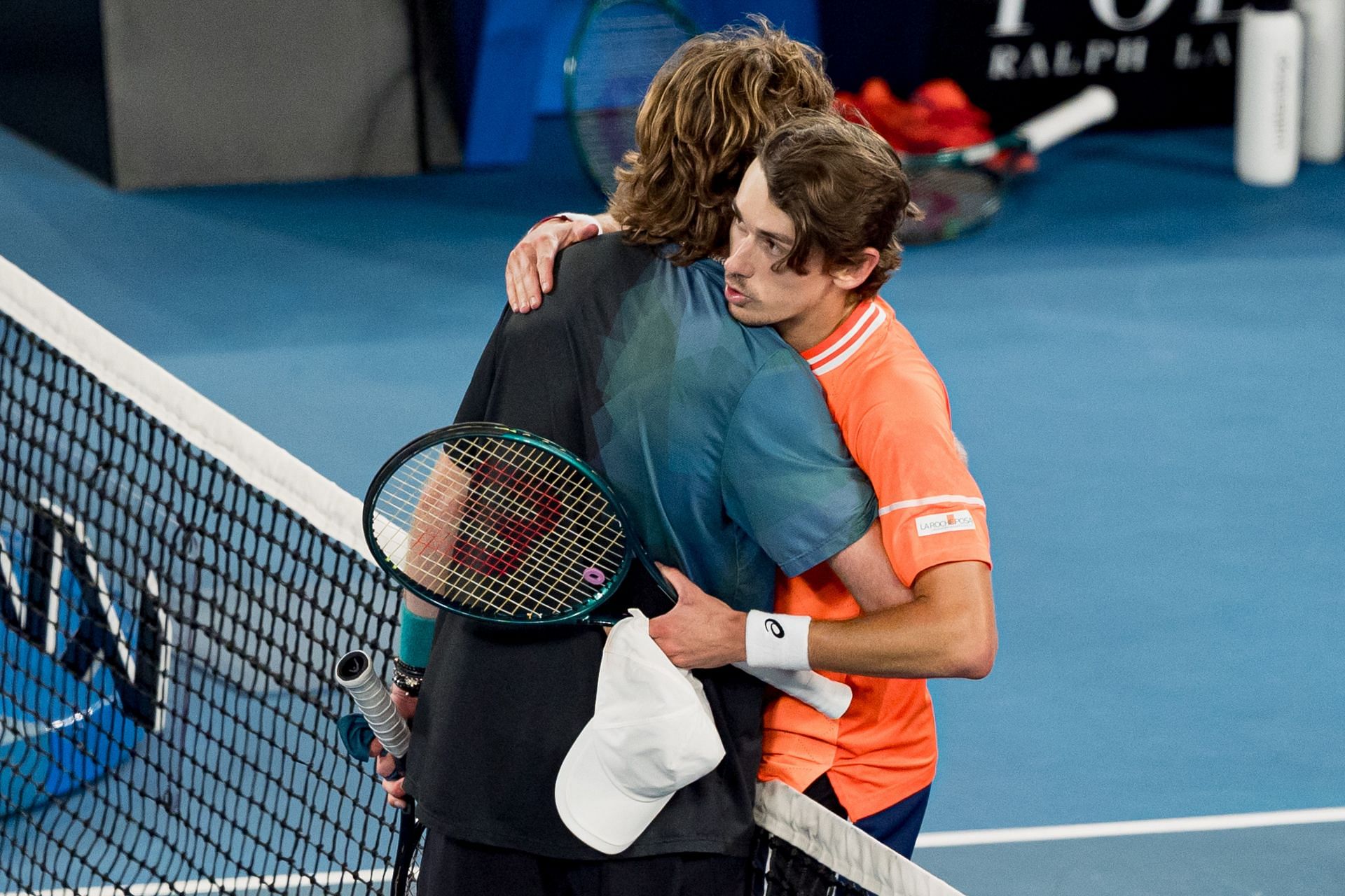 Andrey Rublev (L) and Alex de Minaur at the 2024 Australian Open (Image: Getty)