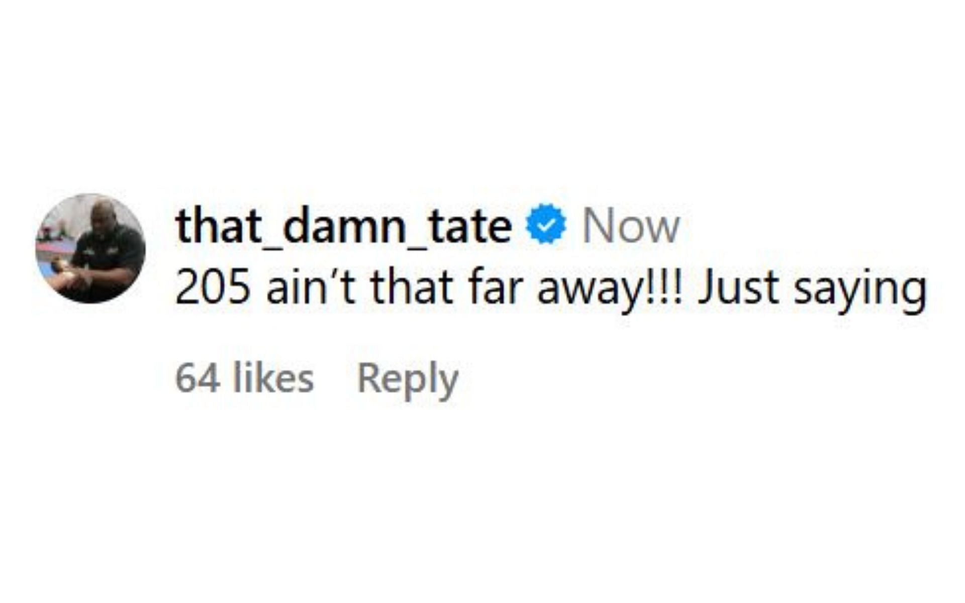 Brad Tate&#039;s comment. [Image credit: @espnmma on Instagram]