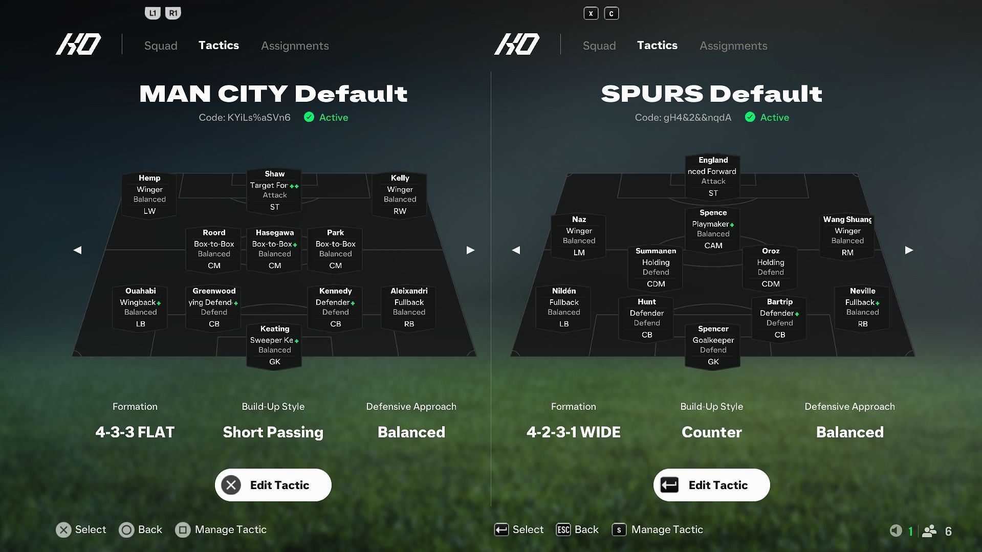 Manchester City vs Spurs in EA FC 25 preset tactics (Image via EA Sports)