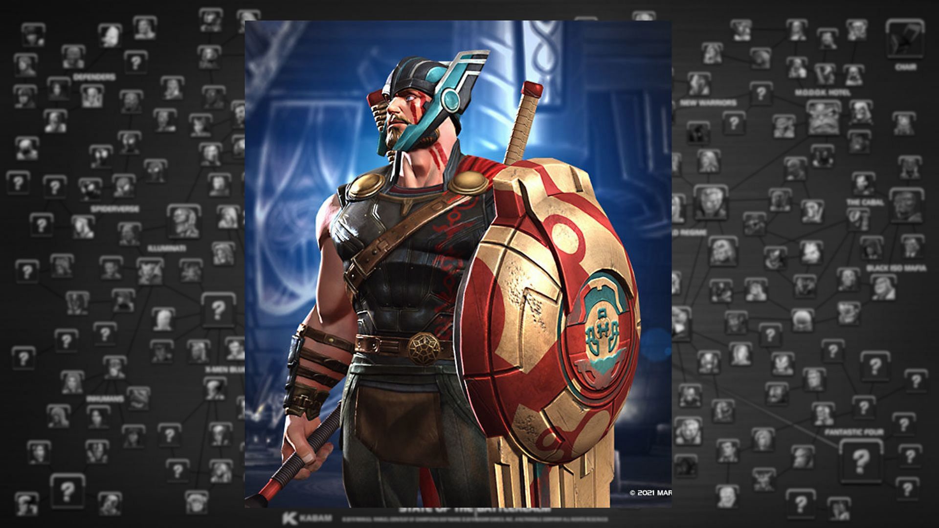 Thor (Ragnarok) is a character based on Thunder with his special skills and abilities revolving around lightning and blast attacks (Image via Kabam Games, Inc.)