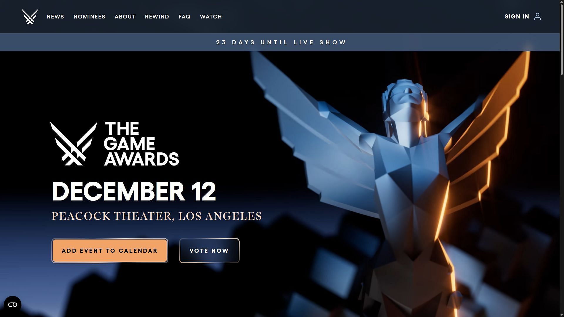 Head over to The Game Awards website (Image via The Game Awards)