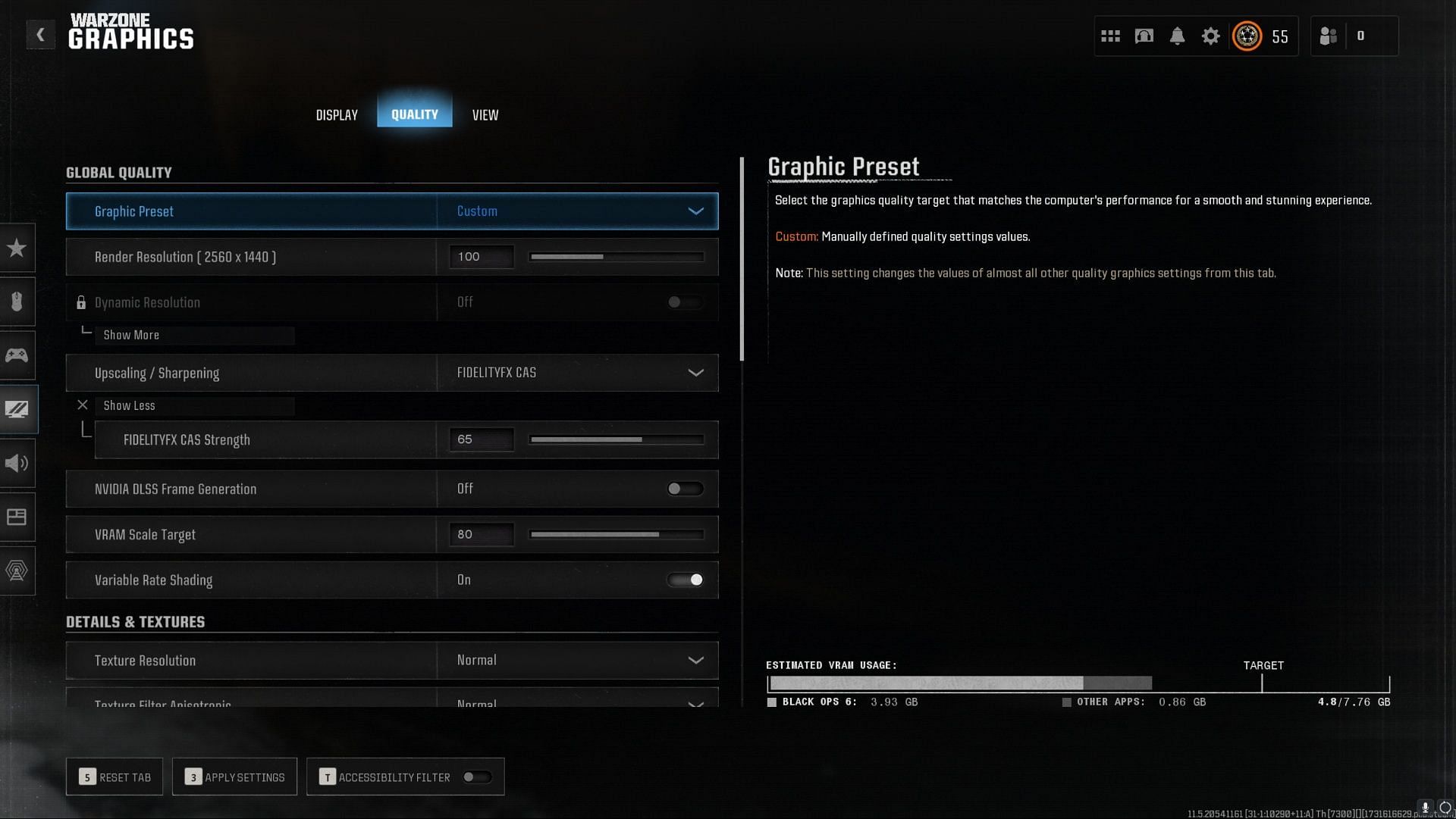 WZ Quality settings (Image via Activision)