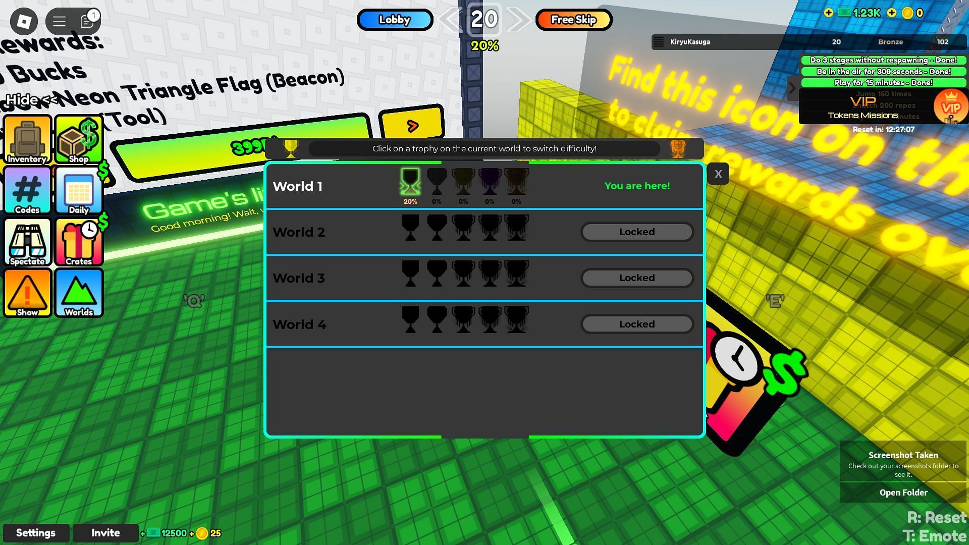 World select screen (Image via Roblox)