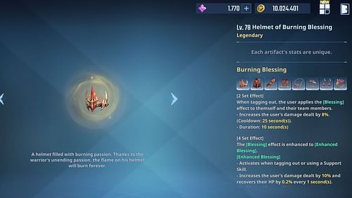 Burning Blessing is the best artifact for Isla (Image via Netmarble)