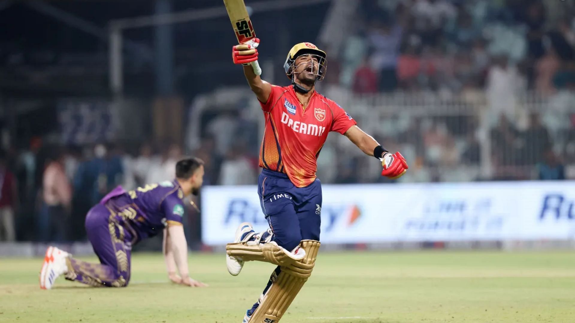 Shashank Singh celebrates after helping PBKS chase down 262 (Image credits: BCCI)