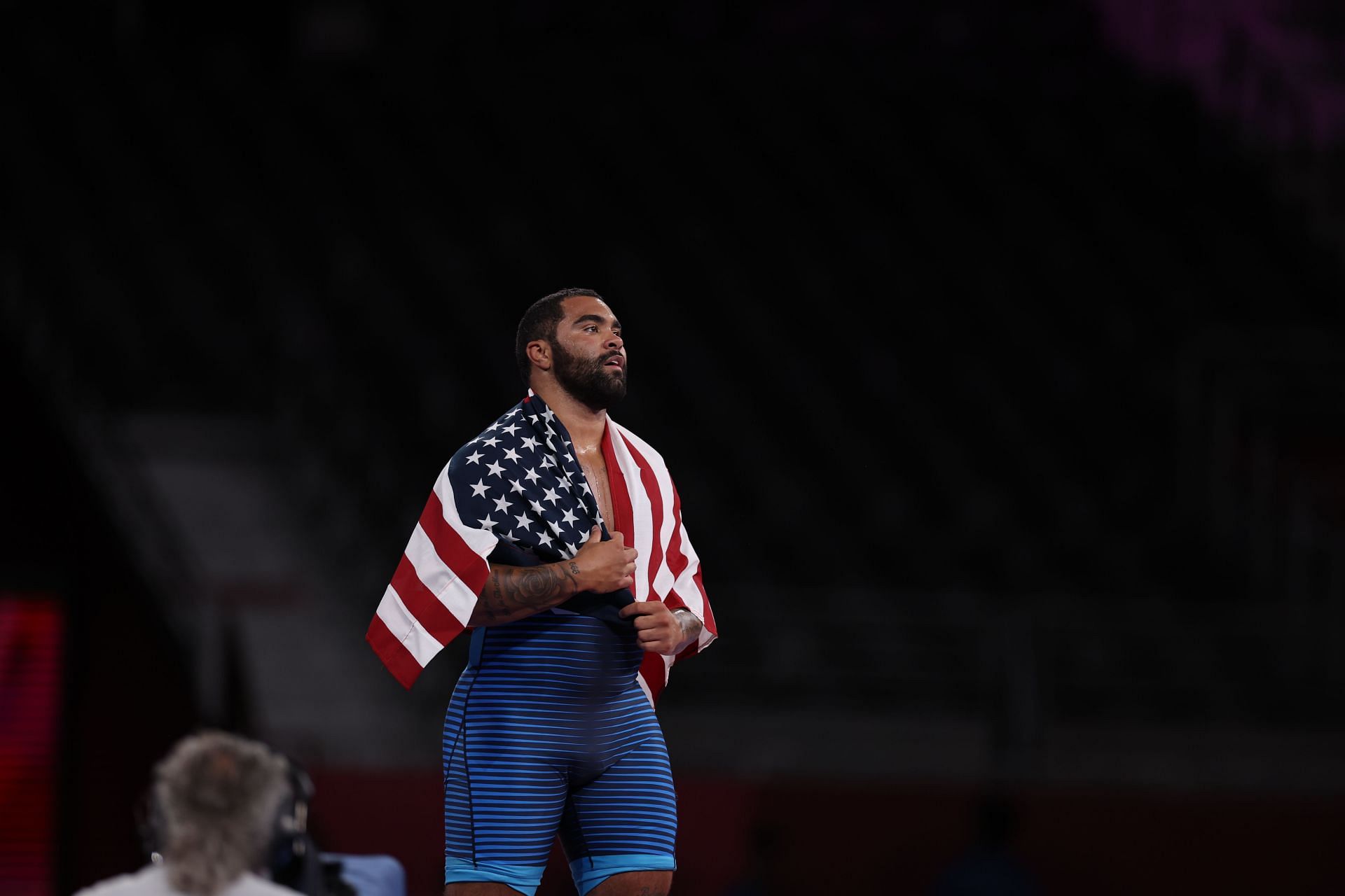 Steveson after winning the 125 Kg finals on the 14th day of the delayed 2020 Olympics (Image via: Getty Images)