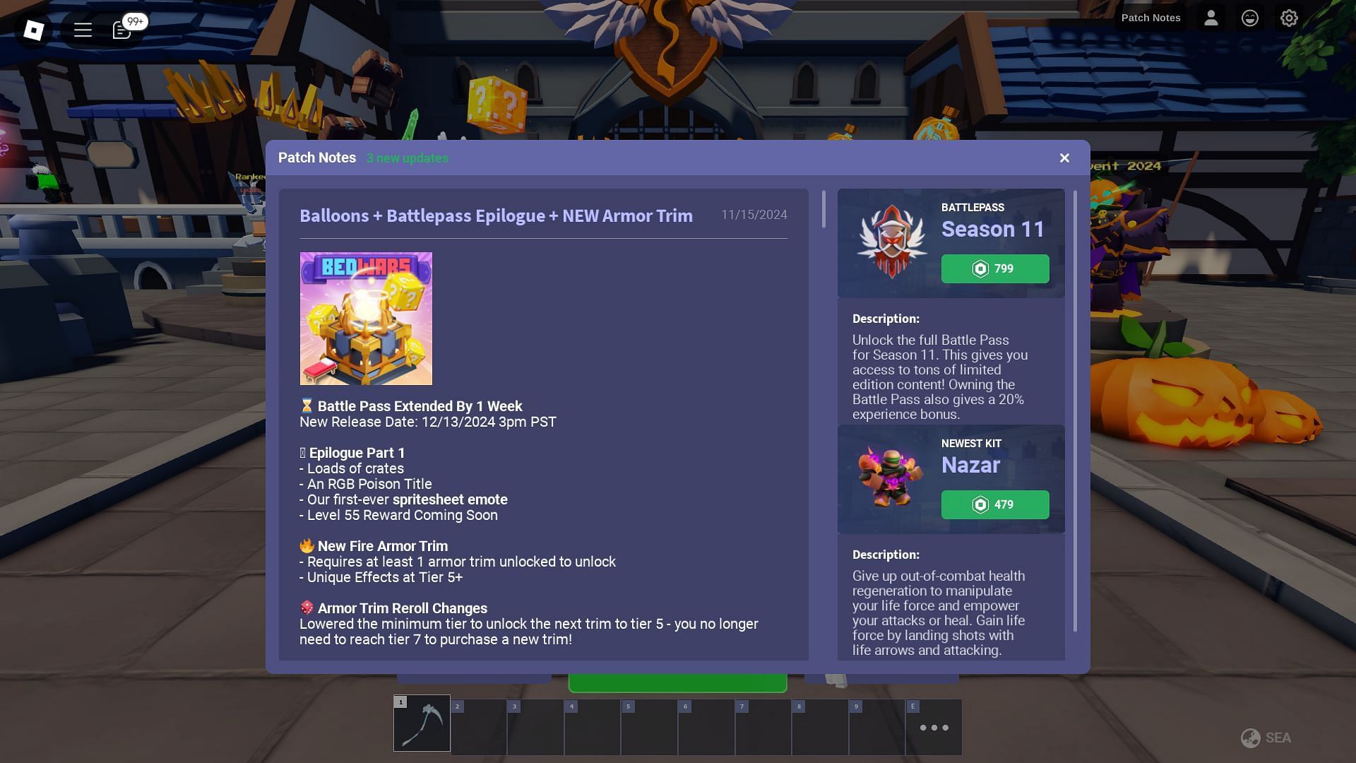 You can also find the patch notes in the game (Image via Roblox)