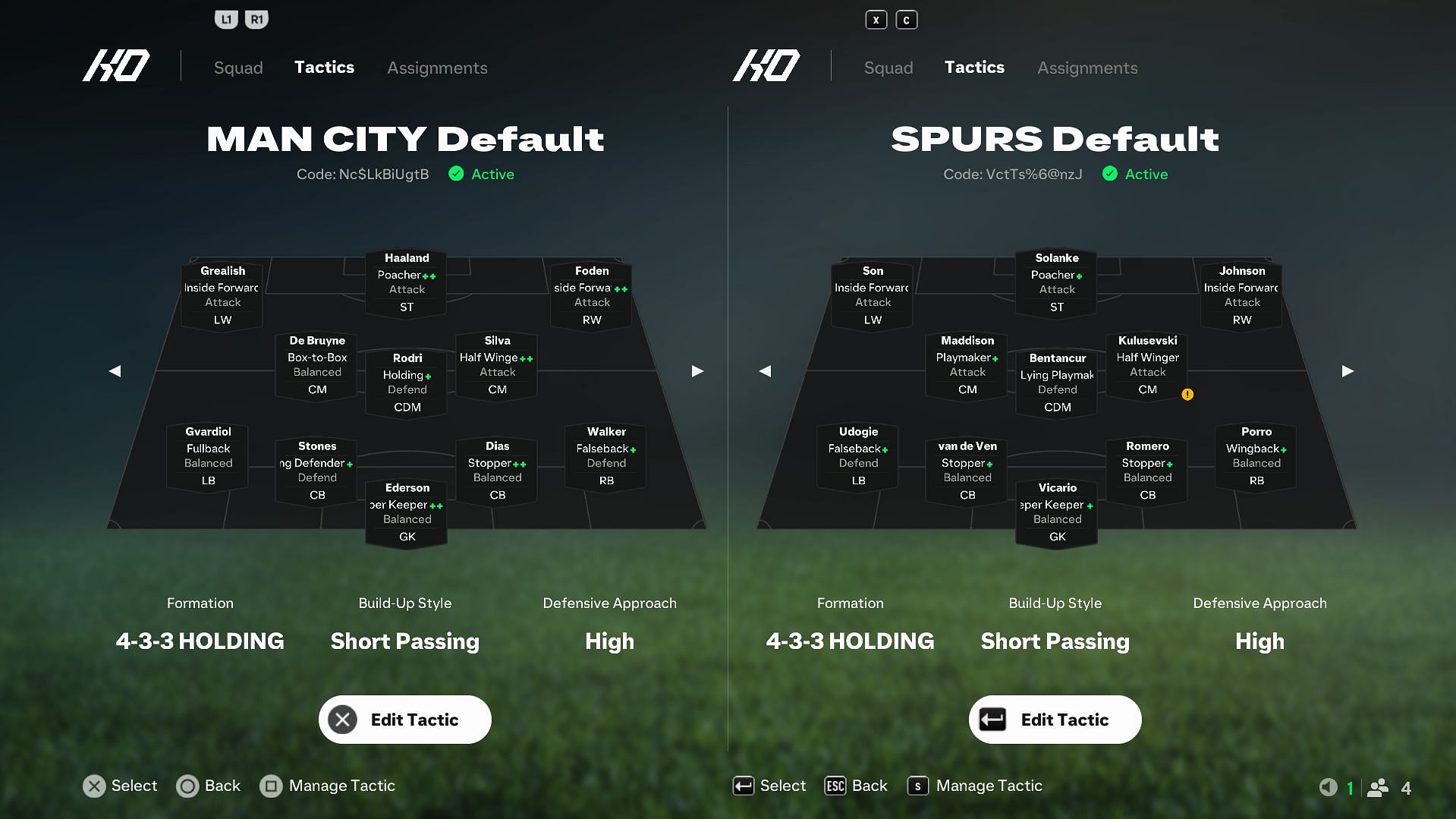 Manchester City vs Spurs: Tactics comparison (Image via EA Sports)