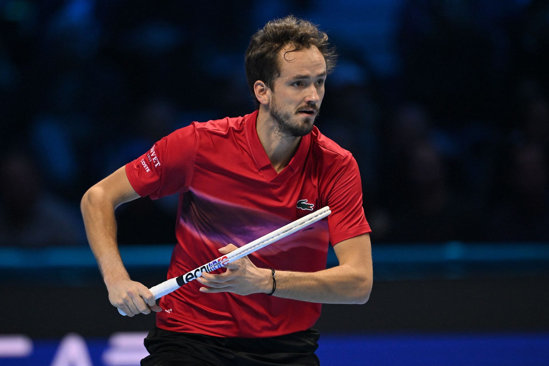 Medvedev during his match against Sinner on the fifth day of the 2024 Nitto ATP Tour Finals (Image via: Getty Images)