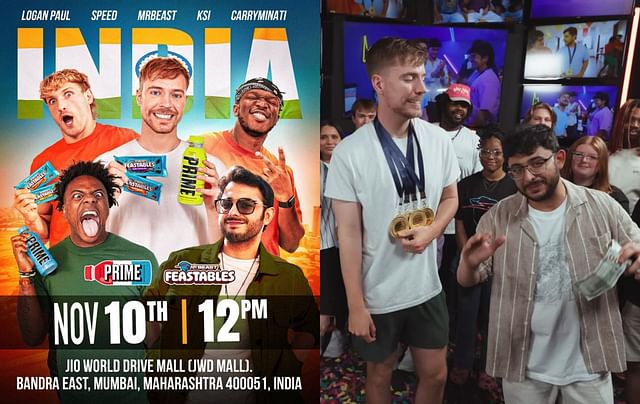 MrBeast, Logan Paul, KSI, and IShowSpeed to come to India (Image via X/Prime and YouTube/CarryMinati)