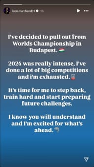 Screenshot from Leon Marchand's Instagram Stories