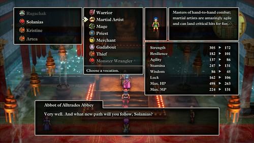 You can change your character's classes here—but it comes at a cost of your stats (Image via Square Enix)