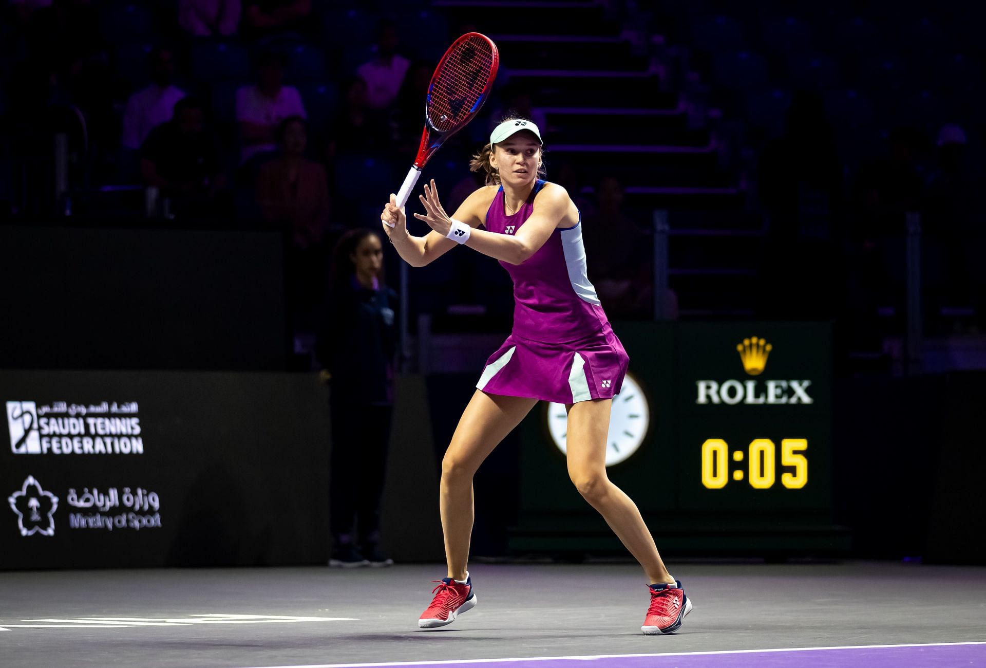 Rybakina plays a forehand in the WTA Finals 2024 Source: Getty