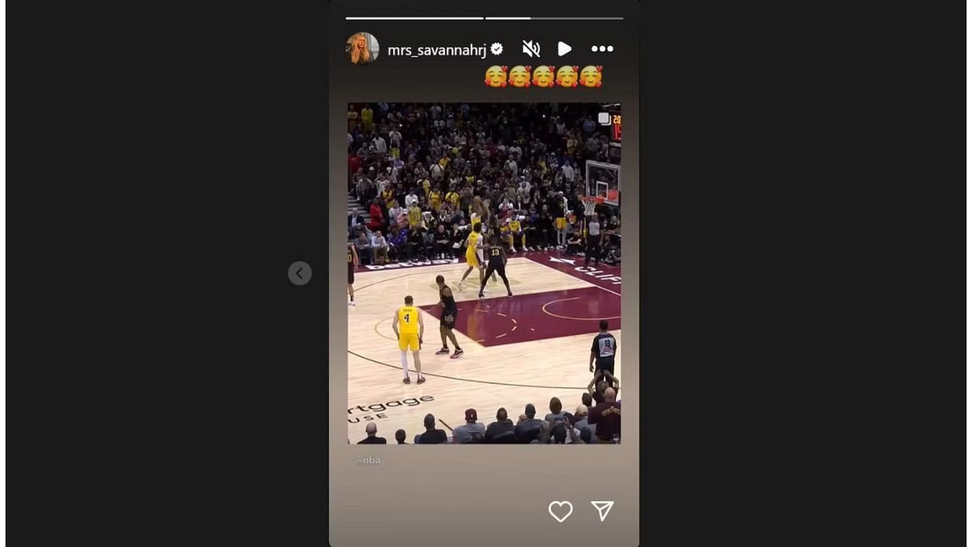 S. James shows her support for son Bronny James after his first NBA basket. Photo Credits: Savannah James' IG account