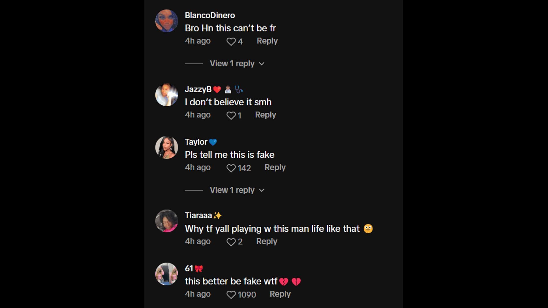 Netizens react to Slatt&#039;s death rumor. (Image via TikTok)