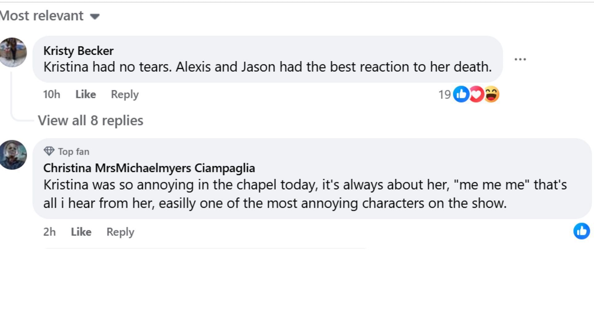 More fan reactions about Kristina on GH (Image via Facebook/General Hospital Fans)