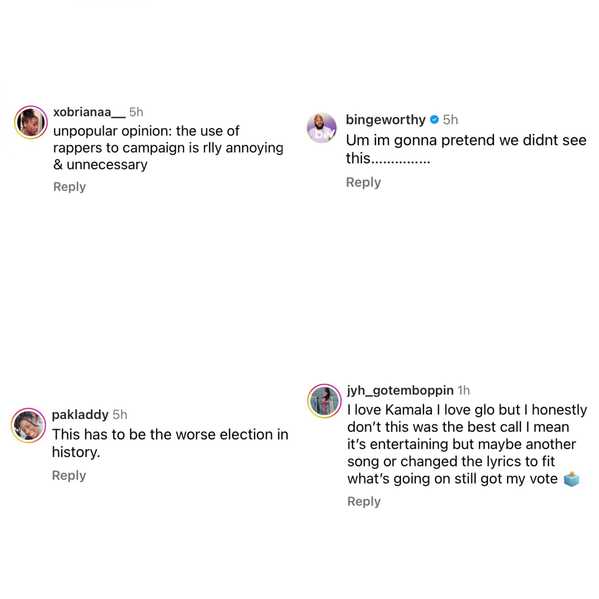 Comments about the rapper's performance at Harris' campaign rally (Image via Instagram/@theshaderoom)