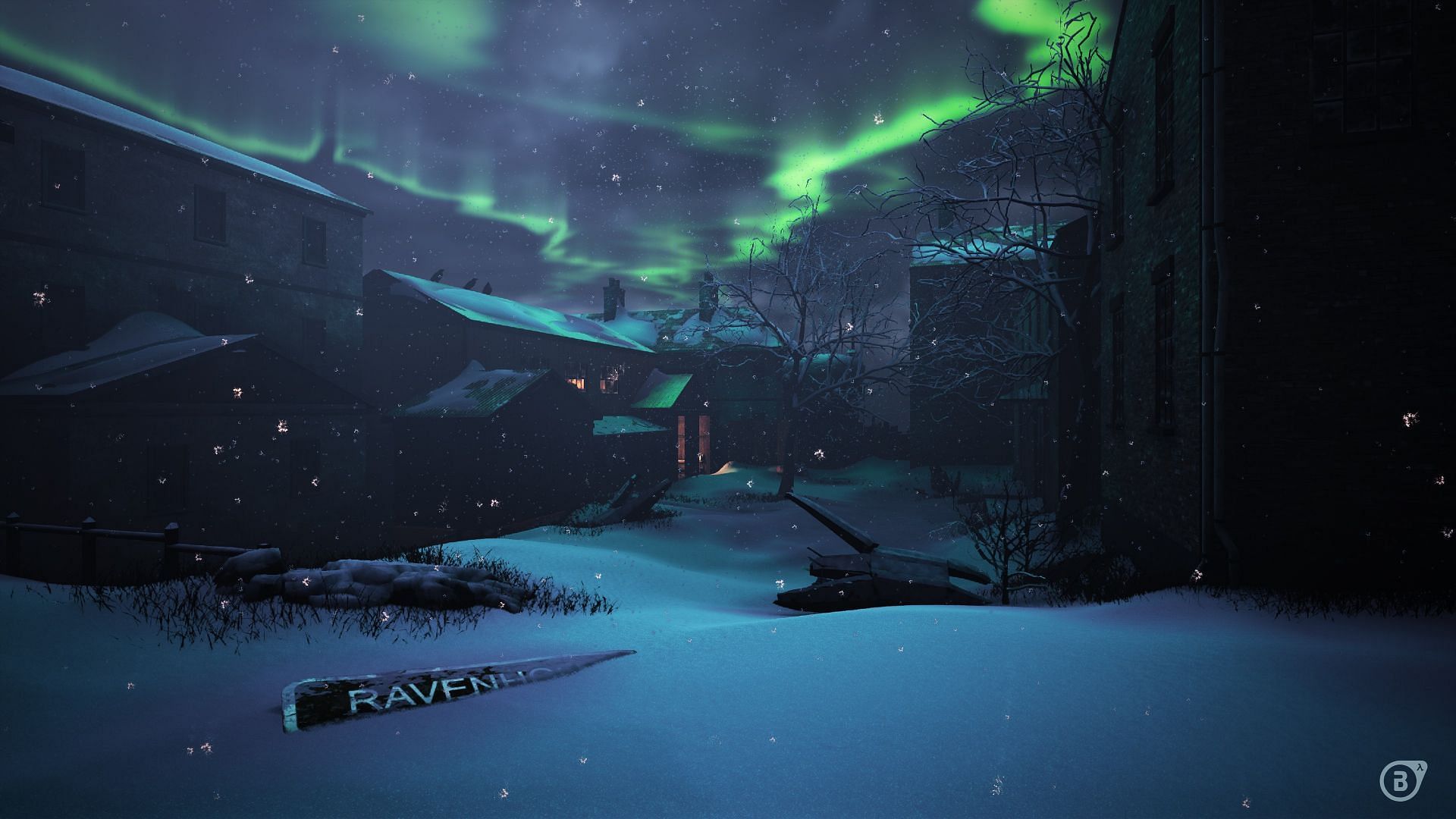 A still of Ravenholm environment cover with snow (Image via Icebreaker Industries)