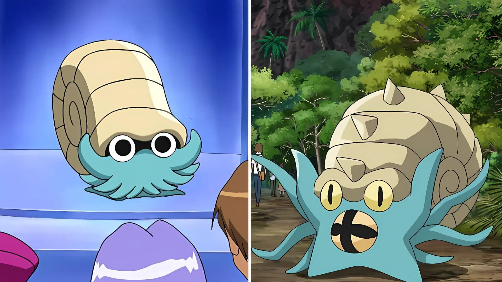 Omanyte and Omastar as seen in the anime (Image via The Pokemon Company)