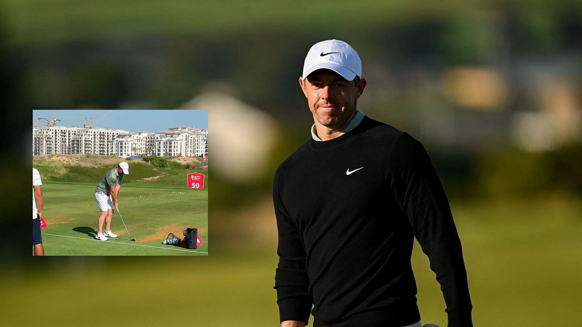 Rory McIlroy arrives at the Abu Dhabi HSBC Championship in shorts (Images via Imagn and @DPWorldTour/X)