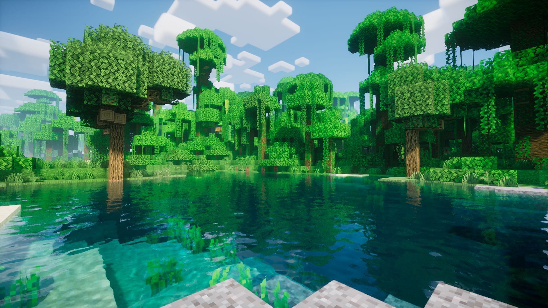 The Nostalgia shader features stunning visuals (Image via Mojang Studios || Optifine/@RRe36)