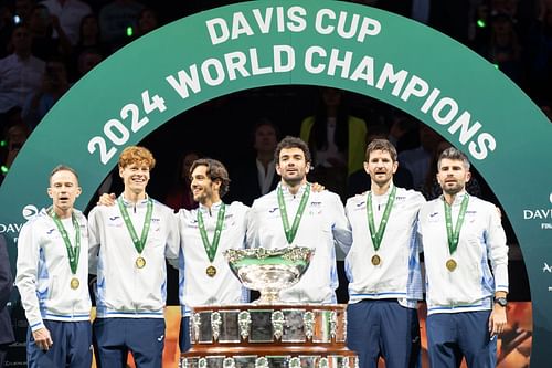 Jannik Sinner (2nd from left) and team Italy at Davis Cup Finals 2024 (Source: Getty)