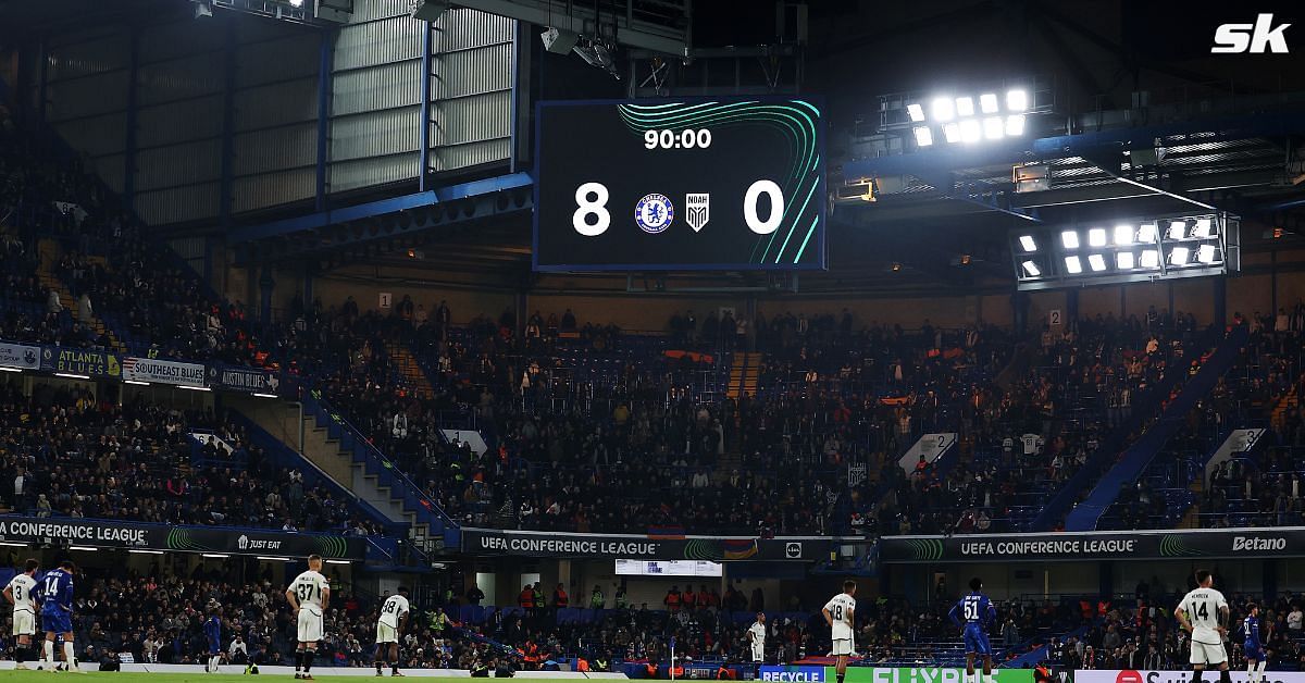 X reacts as Chelsea defeat Noah 8-0&nbsp;in&nbsp;UECL&nbsp;clash. Image via Getty.