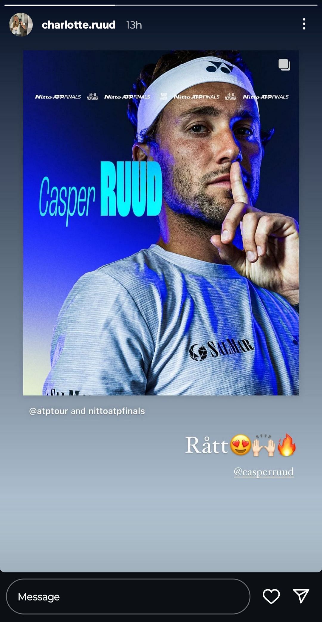 Screenshot from Casper Ruud&#039;s sister Charlotte&#039;s Instagram story (@charlotte.ruud)