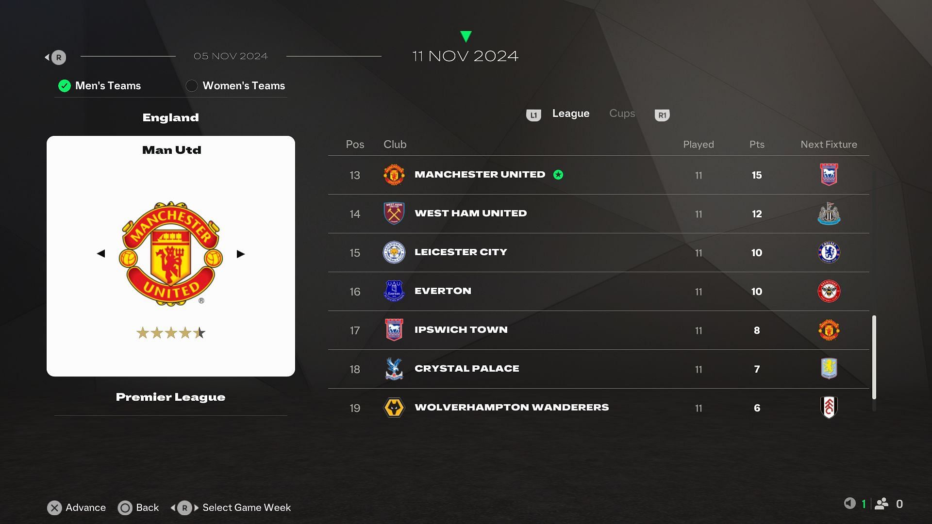 Manchester United in Live Start Point (Image via EA Sports)