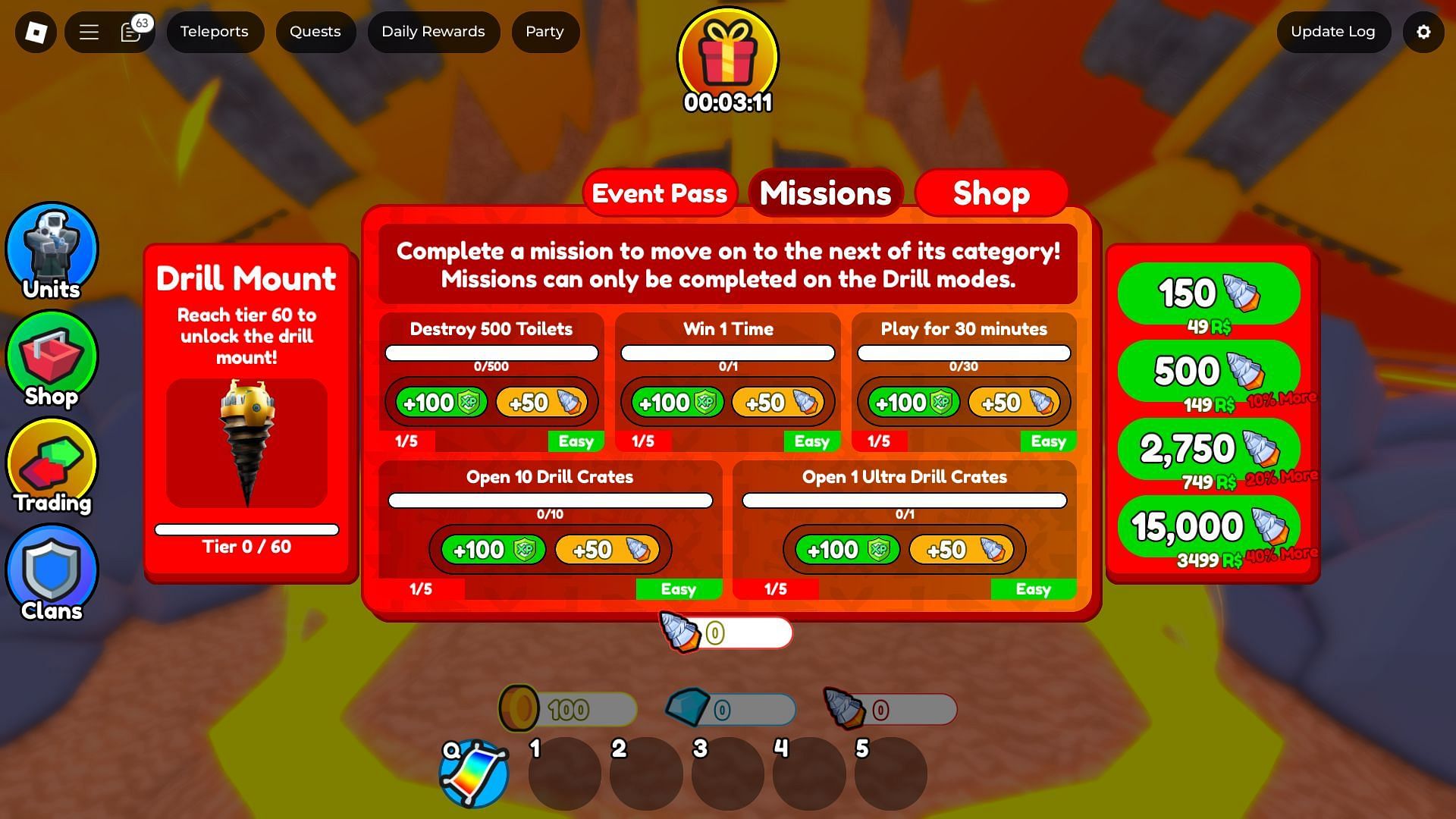 Completing Missions gives you XP (Image via Roblox)