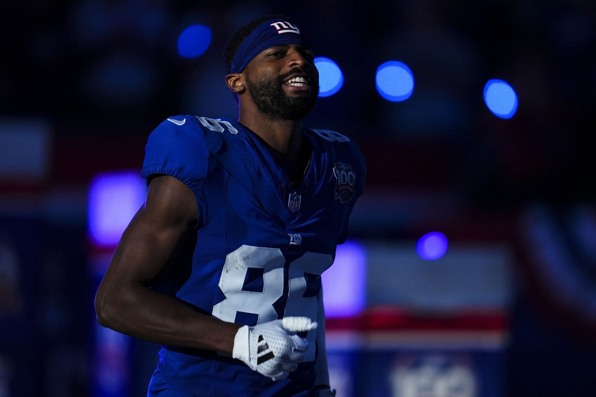 Darius Slayton prior to an NFL football game against the Dallas Cowboys in East Rutherford, New Jersey. (Photo by Getty Images)