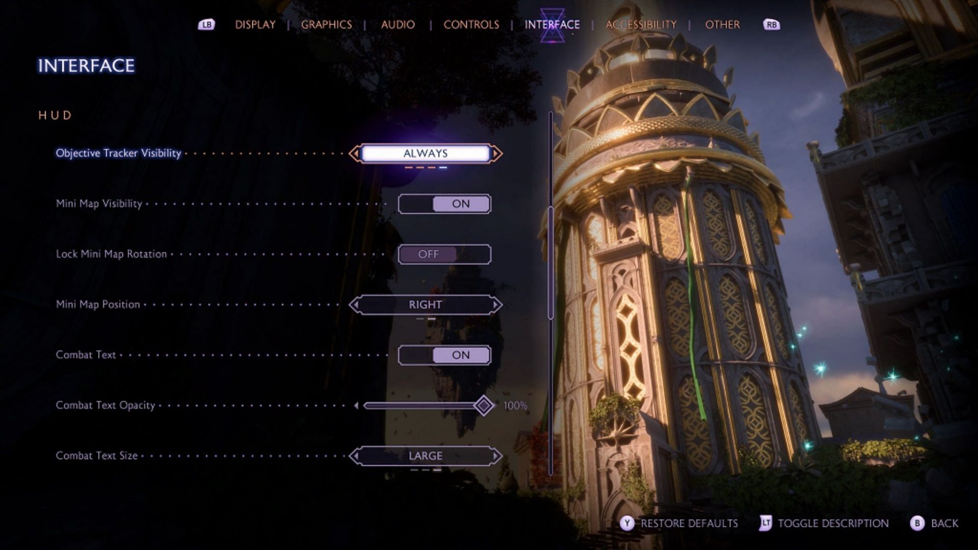 Dragon Age: The Veilguard Interface settings page (Image via Electronic Arts)